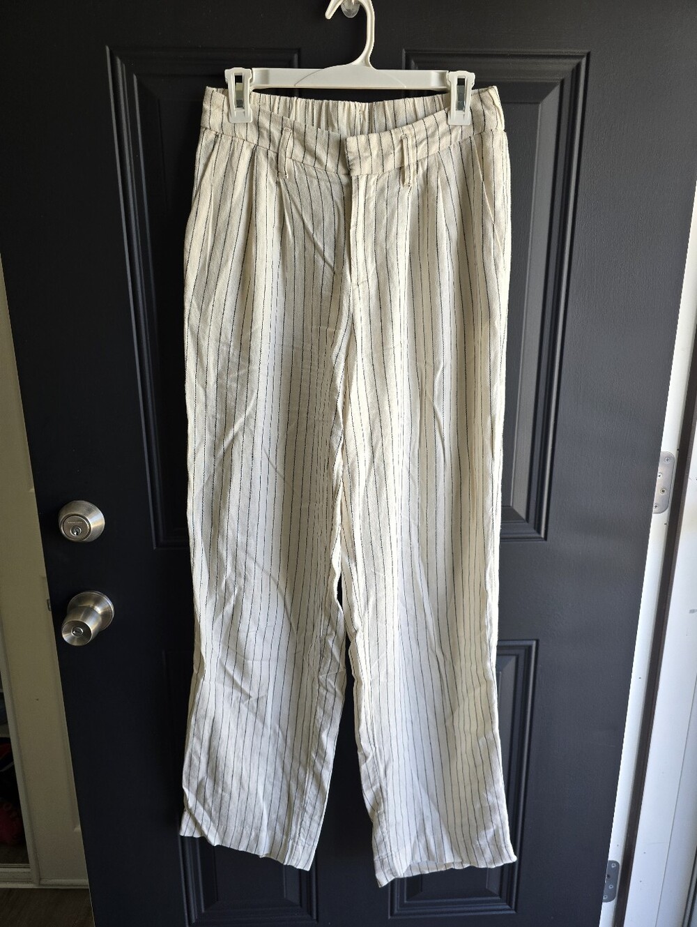 Womens Cream Pinstripe Linen-Blend Pants